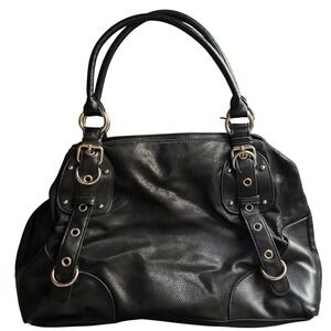 Reflections Black Faux Snakeskin Shoulder Bag Silver Buckle Grommet Hobo Handbag